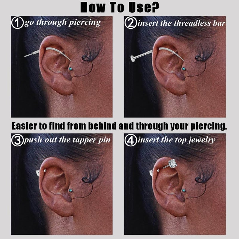 PunkTracker 20g/18g/16g/14g Curved ASTM F136 Titanium Piercing Kit Taper Insertion Pin for Threadless Tragus Helix Lip Nose Helix Piercing Jewelry Cartilage Earrings Labret Studs Nose Stud Stretcher - Image 3
